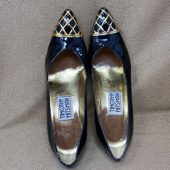 Vintage Timothy Hitsman Patent Leather Gold Heels - Picture 8 of 10